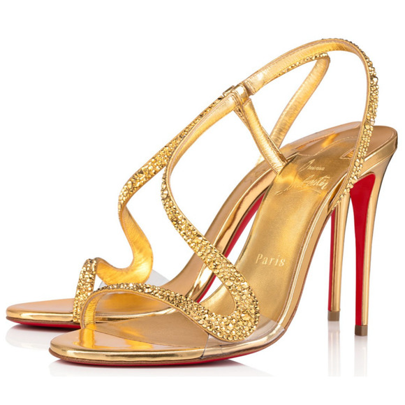 Christian Louboutin Rosalie Strass 100 Gold Ankle Strap Sandal Heel Pump 41 - Picture 1 of 12